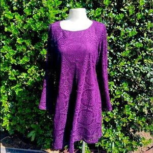 Purple Threaded Design Hippie Sleeve Midi Dress